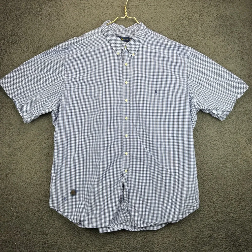 Ralph Lauren Mens 4XLT Tall Blue Gingham Short Sleeve Button Down Shirt